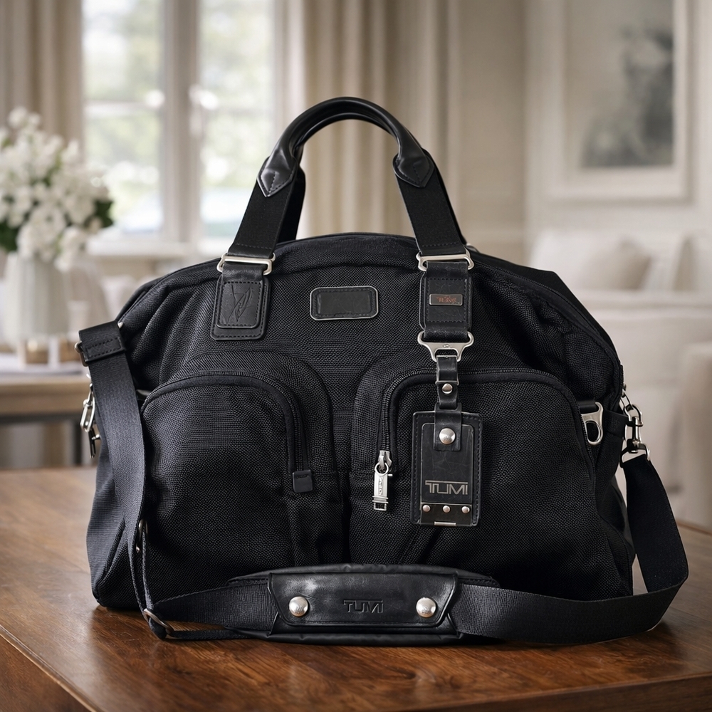 TUMI Black Ballistic Nylon Travel / Gym Duffle Bag with Shoulder Strap
